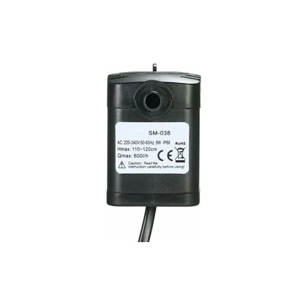 Nedsänkbar Vattenpump, 600L/H 8W Ultraljudsvattenpump för Akvarium med 4 Sugkoppsfötter för Fontäner Fisktankar Hydroponiska System med 2 Munstycken