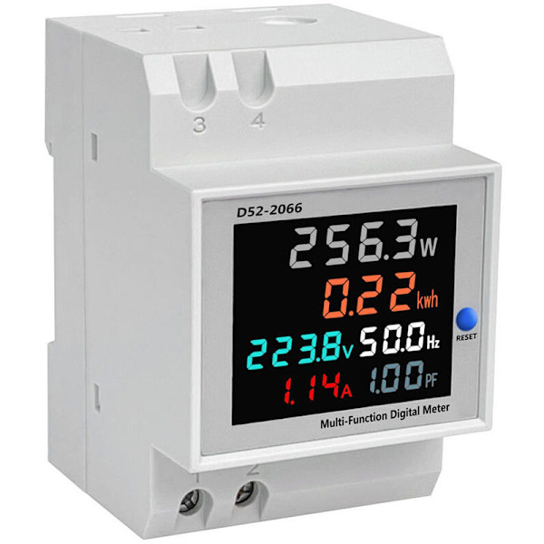 Strömkonsumtionsindikator D52-2066 elmätare fas hushåll smart watttimmarmätare skena typ 220V spänning ström effekt frekvens facto