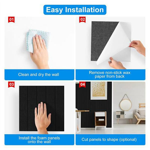 16 Pakk Selvklebende Akustiske Paneler, Lyddempingsskum, Høy Tetthet Lyddemping Vegpaneler Svart 12X12X0.4 Tommer