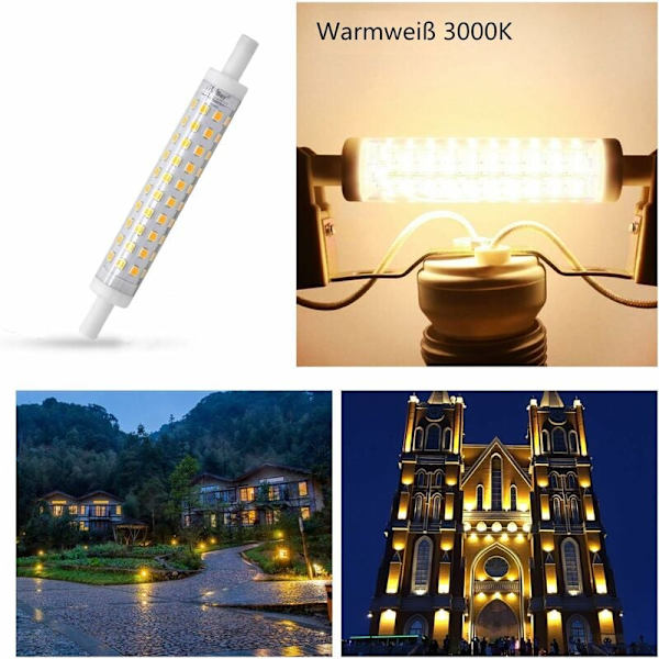 R7s LED-pære, 2-pakning, 118mm, varm hvit, 3000K, J118-pære, 10W, erstatter 80W halogenpære, ingen flimmer, 230V AC, 800lm, 360° [Energiklasse A++]
