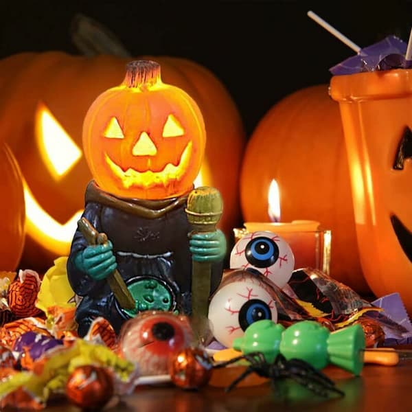 Halloween lysande pumpariddarstaty, Halloween pumpariddarstaty, pumpariddarstaty Halloween dekorativ staty