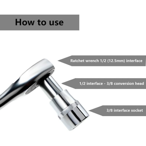 4 stk. adaptersett for skralleadapter, adapter for skralle 1/2\" til 3/8\", 3/8\" til 1/2\", 1/4\" til 3/8\", 3/8\" til 1/4\" reduserende adaptere for stikkontakter og bits