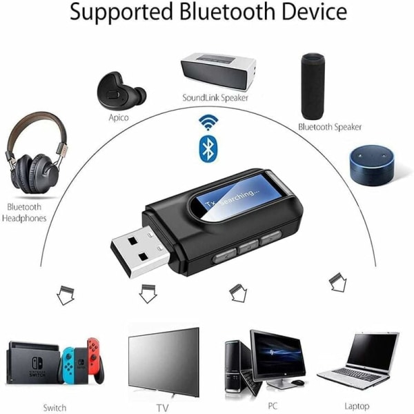 Bil Bluetooth-adapter, Bluetooth-sendermottaker, 2-i-1 Bluetooth-adapter, 3,5 mm-kontakt, kompatibel med PC/TV/billydsystem/høyttalere og annet