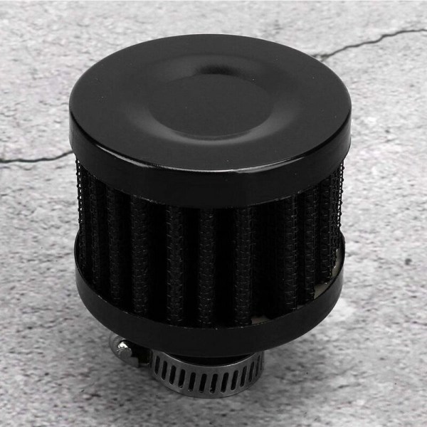 Autoluftfilter, 12 mm avluftningsfilter, 12 mm/0,8 tum innerdiameter Mini luftintagsfilter vevhusventilationsavluftning universellt biltillbehör (svart)