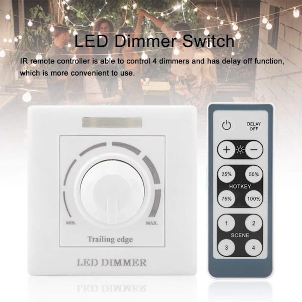 LED-dimmer, 220V 200W med infraröd fjärrkontroll, universell strömbrytare, ljusdimmer, knappbrytare, dimmerbrytare