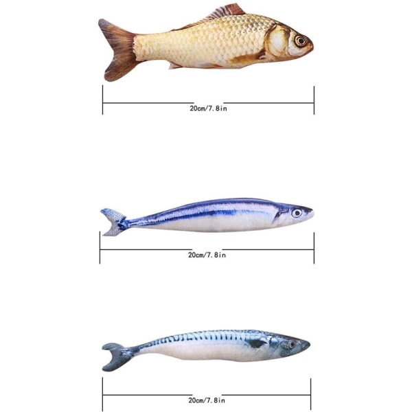 3 stk. katteurt legetøjssæt simulation fisk formet dukkepude kæledyr tyggeartikler fisk flagre kattelegetøj anti-rynke legetøj