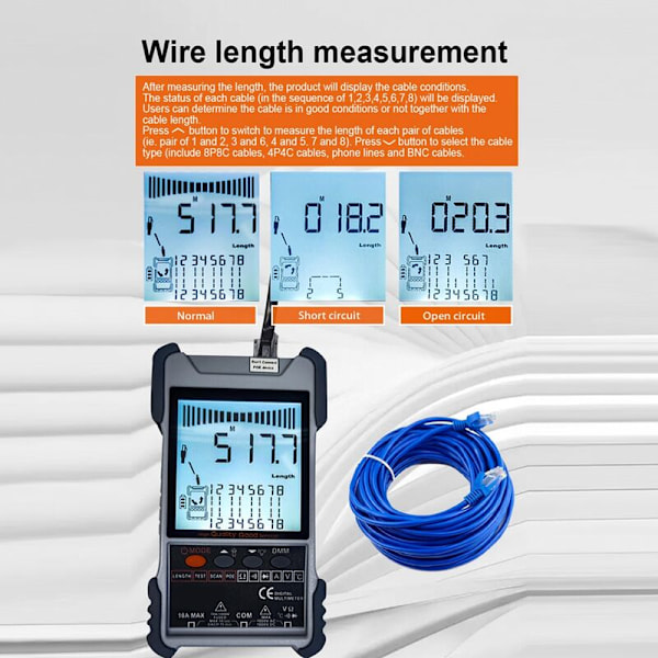 ET618 Verkkokaapeli Testilaite Analogisella LCD-näytöllä Digitaalinen Haku POE Kaapelin Testi Johdotuskartoitus Työkalu (B)