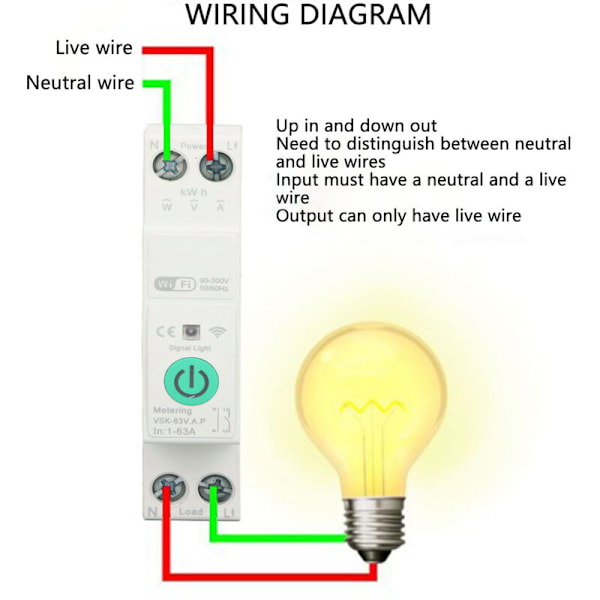 Smart WiFi-afbryder med over- og undervoltbeskyttelse, fjernbetjening, APP-switch, 63A 90-300V