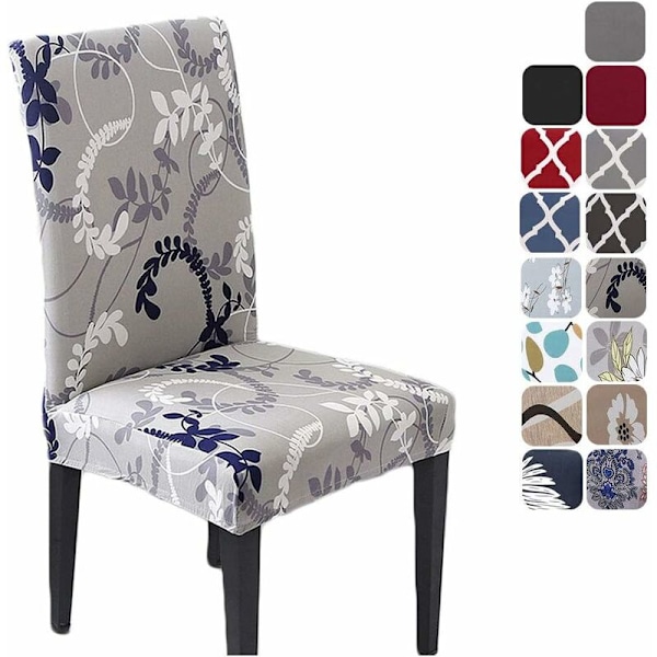 Stoltrekk Slipcover Stoltrekk Vaskbar Mykhet for 4 stk Elastisk Installasjon Stolbeskytter (Grå/Bladmønster, 4 stk)