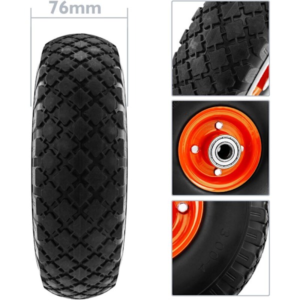 Massivt hjul till skottkärra 100 kg 10x3 254x76 mm för vagnar, vagnar och transportplattformar