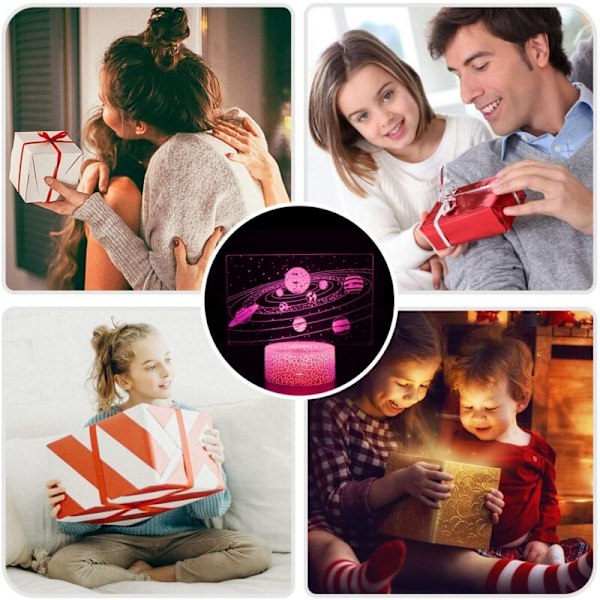 Natlampe Sol System Natlampe til Børn, 3d Illusion Lampe Børneværelse Led Lys, Fjernbetjening 7 Farver Skiftende Dæmpbar, Julegaver til Gi