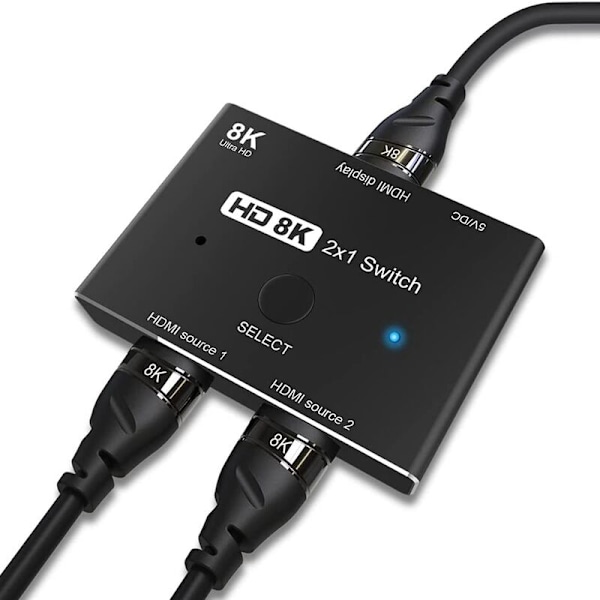 HDMI-kompatibel 2.1-switch splitter 8K KVM Ultra HD-switch 2 i 1 ut för bärbar dator 2 källor till 1 skärm