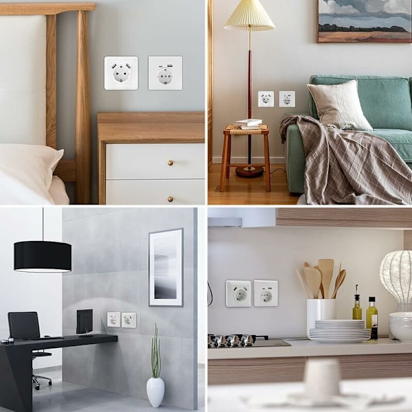 Veggkontakt med 2 2,8 A flushmonterte USB-porter, USB-veggkontakt med (USB-A og USB-C) Kompatibel med standard flushmonteringsboks, lader for smarttelefoner