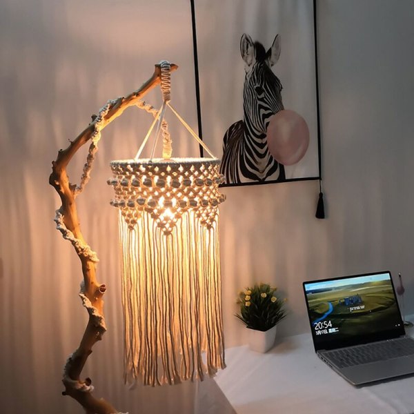 Handgjord stickad lampskärm, taklampa skärm, Boho hängande pendellampa för hem sovrumsdekor