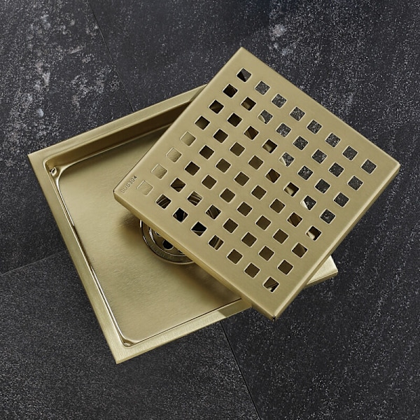 Bruserafløb, Bruserafløb Guld Rustfrit Stål Kvadratisk 15x15cm Bruserafløb Gulvafløb Gulvafløb med Gulvafløbsdæksel, Messing Deodoriserende Kerne, Bru