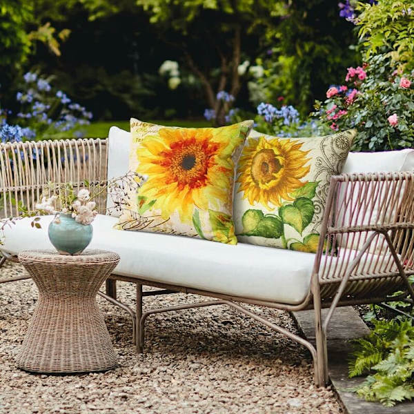 Putetrekk 45 x 45 cm Blomster, Fugler, Dyr og Planter Mønster Vanntett Putetrekk for Sofa Hjem Stue Soverom Dekorasjon 4 Stykker (Sol
