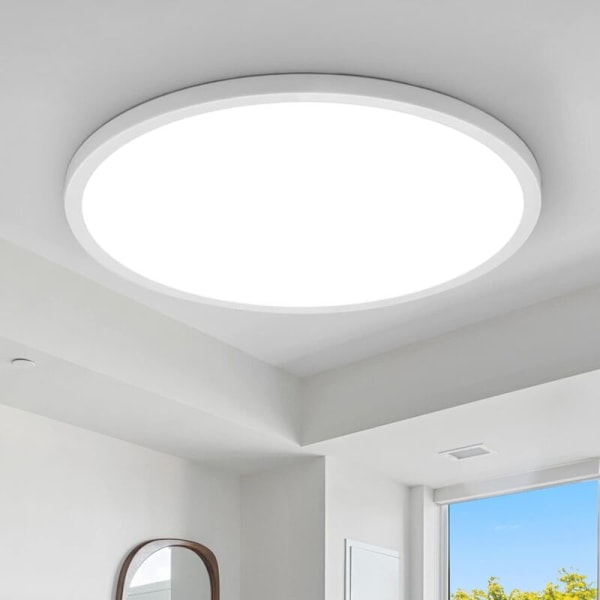 Flat LED Taklampe, 28w 2500lm Rund Taklampe 6000k Kald Hvit, Ultra Tynn Taklampe for Stue, Bad, Kjøkken, Balkong, Bad
