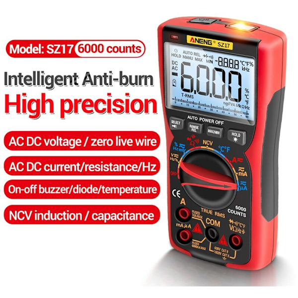 ANENG SZ17 DIY Transistor Kondensator NCV Detektor LCR Meter Digital Multimeter 6000 Professionell True RMS AC/DC Analog Tester