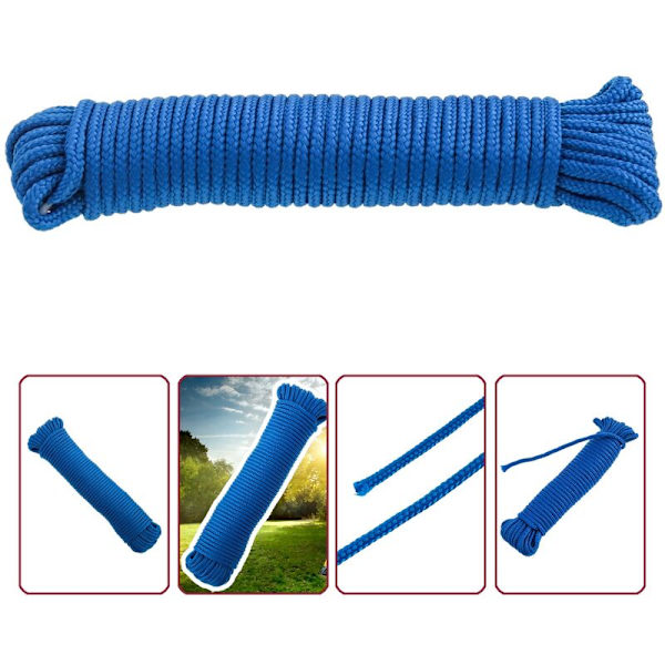 Blå PP multifilament flettet designreb 10m x 6mm