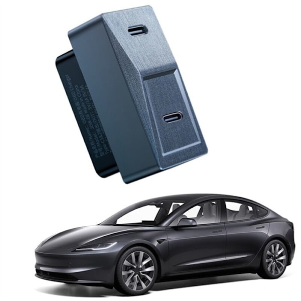För Model 3 2024 Dold OBD-adapter Laddning 27W Plug and Play USB-C Dubbla Portar