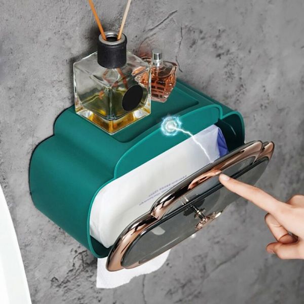 Vægmonteret toiletrulleholder med vandtæt og støvtæt låg med opbevaringsboks toiletrullebakke rullepapir opbevaringsboks A
