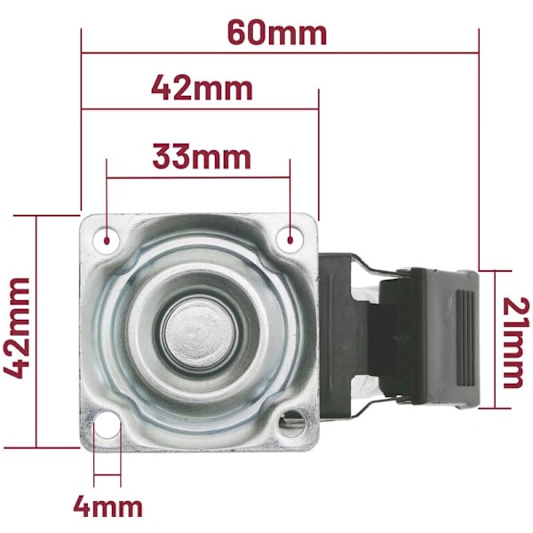Industriel design drejestel i polyuretan og transparent PVC med bremse 50 mm (sæt af 4)