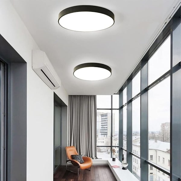 LED Taklampe med Bevegelsessensor for Balkong Garasje Inngangsgang Lett å Installere Taklampe 6000K Kald Hvit, 1200LM, Rund Ø30CM Svart