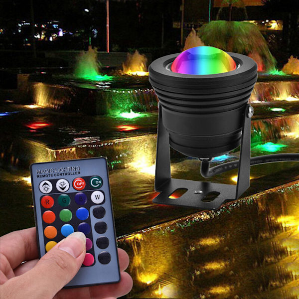 12V 10W RGB Vandtæt Akvarium LED Spotlight Lampe til Fisketank Swimmingpool Have Under Vand Sort