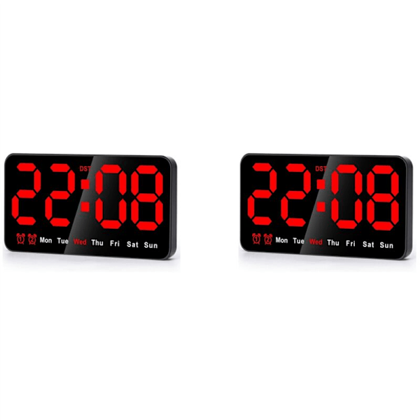 2X Digital Wall Clock, 9 Inch LED Digital, Large Display with 12/24 Hours, Big Digits, Small Quiet (Red)