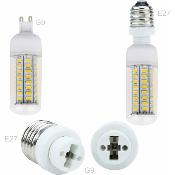 4x Lamp Socket Adapter E27 till G9 i VIT - Set med 4 reformat lamp socket converters för glödlampor, LED, halogen, energisparlampor