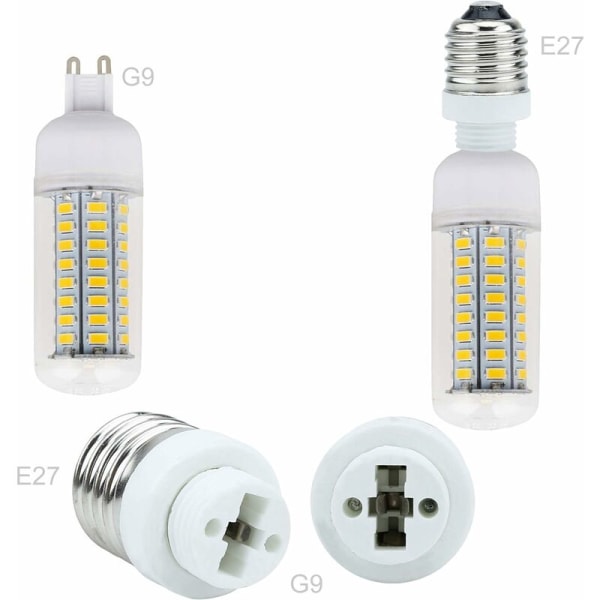 4x Lampesokkeladapter E27 til G9 i HVIT - Sett med 4 reformat lampesokkelomformere for glødepærer, LED, halogen, energisparende lamper