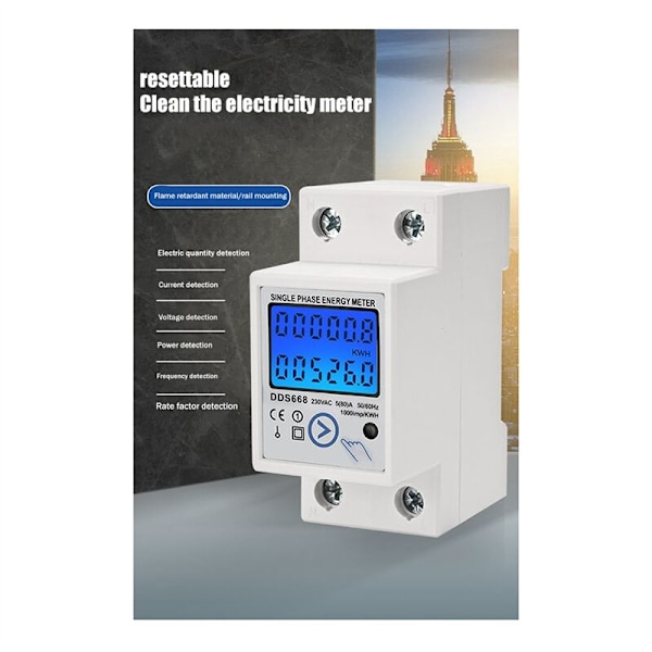 DIN-skena Digital Enfas Zero-Energi Mätar KWh AC 110V Elektrisk LCD