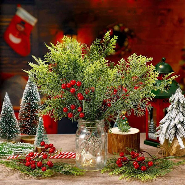 48 Kunstige Julefalske Cedergrene, Kunstige Falske Fyrnåle Sprig, Grønt Fyrnåle Udvalg Til Jul