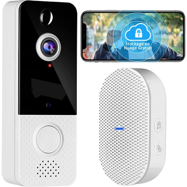Trådløs dørklokke med kamera, trådløs videodørklokke med chime, 1080P FHD, PIR menneskelig detektion, batterifri, 170° synsvinkel, IP66 vandtæt