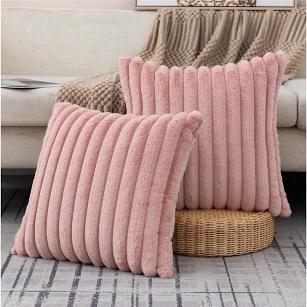 Rosa Fuskuddöverdrag, Fluffig Randig Kuddfodral, 18 X Tum, Soffa Sovrum Dekoration B