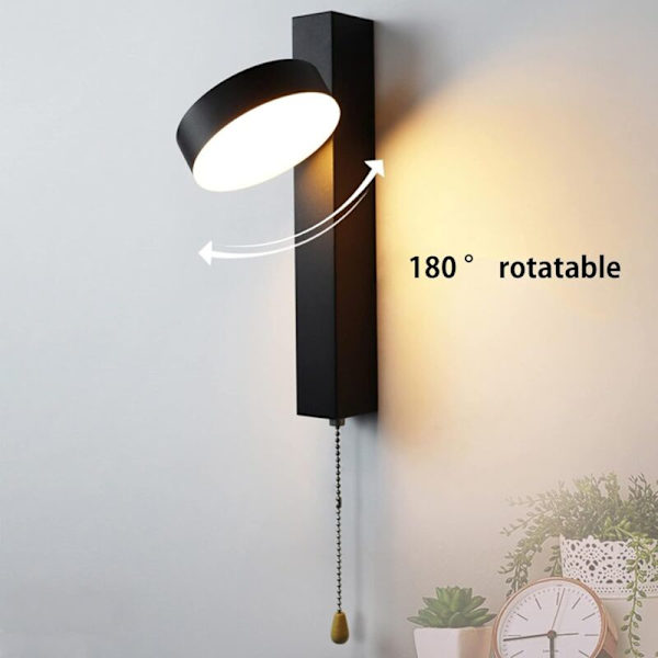 Indendørs væglamper Moderne 3 Farvetemperatur LED Væglampe 7W Indendørs Væglampe 180° Rotation Væglamper (Rund Sort)