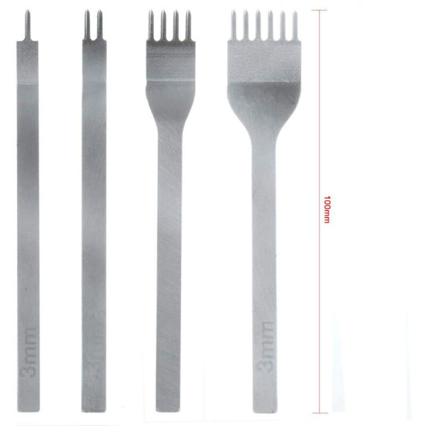 4 st 3mm Läderverktygssats, Hålslag DIY Läderhantverk Klo Puncher Hålsömnad Diamant Snörning 1+2+4+6 Tands Snörning Perforera Syverktyg