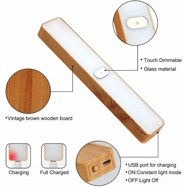 LED Lysbjælke RGB Touch Dæmpning, 1 stk. Bærbar Stemningslys Trækorn Design med 6 Lysfarver og 7 Tilstande USB Opladning Stemningslys