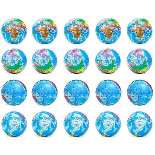 Paket med 20 jordstressbollar, 2,5 tum tema squeezebollar, squeeze ångest fidget sensoriska bollar