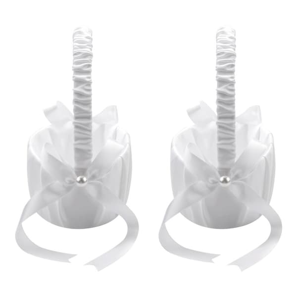 Set med 2 bröllopsblomkorgar i satin, romantisk flickkorg med fluga