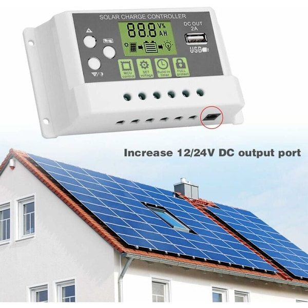 Solpanel-laderegulering, Smart Solpanel-laderegulering LCD-skærm USB-udgang 12V 24V 10/20/30A Solpanel Batteriregulering (KYZ-20A)