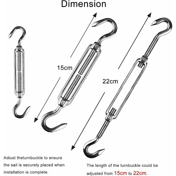 Solsejl Beslagssæt 42 Dele Rustfrit Stål Hardware til Rektangulære og Trekantede Solsejl Installation, 15-22CM