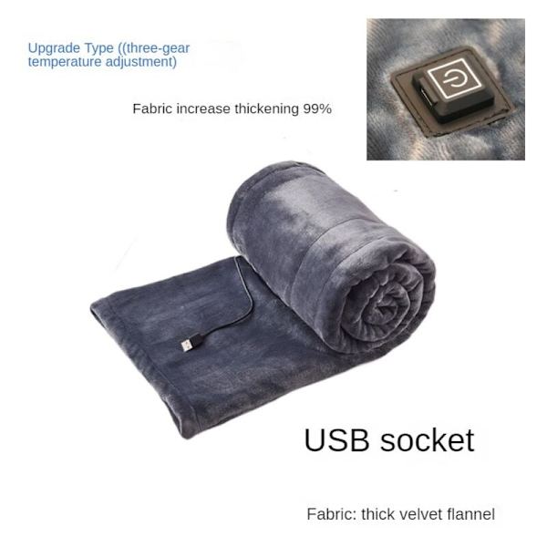Uppvärmd filt, Flanell Uppvärmd Filt, Maskintvättbar, 5 Volt USB Bärbar Elektrisk Filt, Snabb Uppvärmning Smart Termostat - 100 × 80cm - Grå
