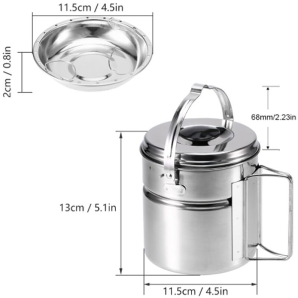 1,2L Bärbar Rostfritt Stål Utomhus Vattenkokare Koka Hängande Gryta Varm Soppa Kaffe Bordsartiklar för Bergsklättring