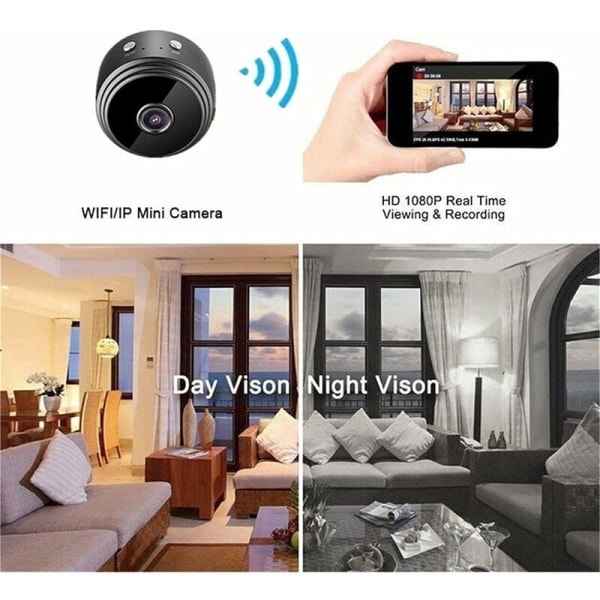 Mini Spy Kamera WiFi IP Dold Trådlös Full HD 1080P Recorder, Micro Nanny Cam Övervakning med Infraröd Nattvision och Rörelsedetektering, Inomhus