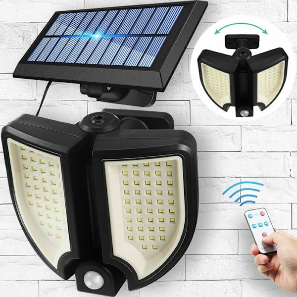 Solcellsdrivna LED-säkerhetslampor för utomhusväggar med rörelsesensor 360° justerbara dubbla strålkastare IP65 vattentäta solcellsdrivna säkerhetslampor
