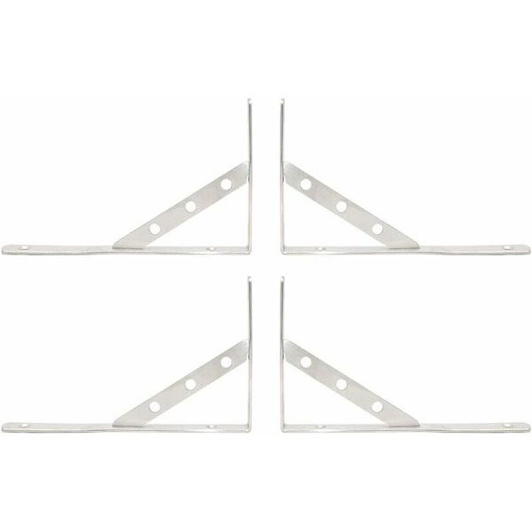 Sett med 4 Hyllebraketter i Rustfritt Stål for Hjørnehylle 250mm x 150mm