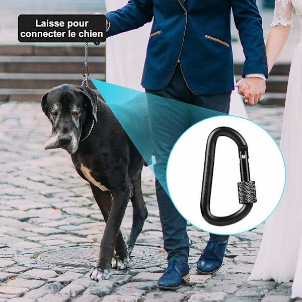 10 stk. Klatrekarabiner Aluminium Karabiner med Skruelåg, Velegnet til Vandreture, Cykling, Reb, Fiskeri, Camping, Telte og Nøglering, Sort 3 x 1.