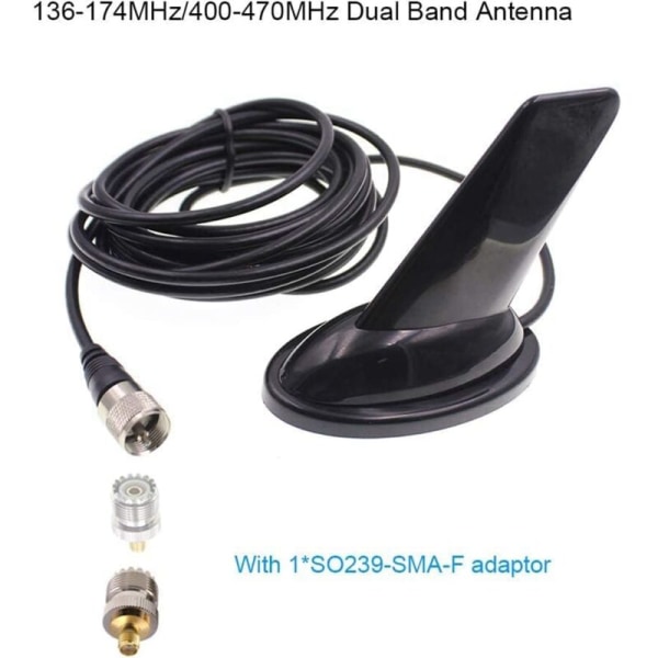 Dobbelbånds mobilradioantenne 136-174 MHz Fin-stilantenne og 400-470 MHz antenne med 4 adaptere