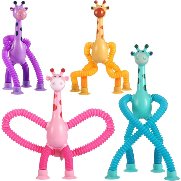 4-pak teleskoperende sugekop giraflegetøj, sensoriske rør til småbørn, fidget-legetøj til 3 4 5 6 7 8-årige drenge og piger, påskekurvestoppere